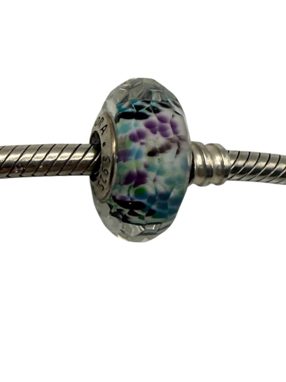 Pandora Tropical Sea Glass Murano Charm Faceted Blue Green Purple Retired 925